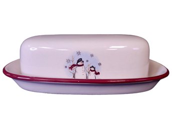 Royal Stonewear Snowman Themed Butter Dish And Cover