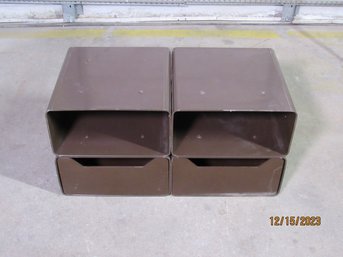 Vintage Brown Modular Plastic Storage Cubes, Mid-Century Modern Design, Set Of 4