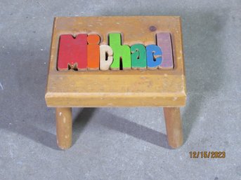 Cute Vintage Wooden Stool With Removable Letters Spelling Michael