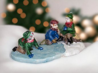 Vintage Christmas Collectible Figurine Ice Skating Boys GREENBRIER INTERNATIONAL