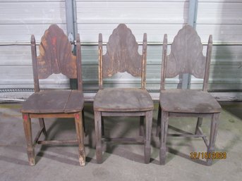 Set Of 3 Absolutely Gorgeous 17th Century English Oak Chairs Gothic Back Rest Design