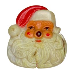 Terrifying Vintage Santa With Lighted Nose Lapel Pin, Damaged But Cool