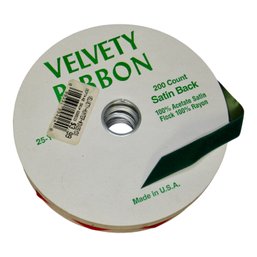 Three Rolls Of Vintage Velvety Ribbon 200 Count Satin Back 100 Acetate Satin Flock 100 Rayon