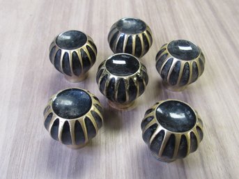 Lot Of Black And Brass Heavy Drawer Pulls