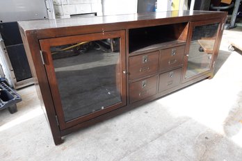 Very Nice Media Center Tv Console Stand Unit Wood With Glass And Storage