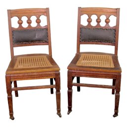 Pair Of Period 19th Century French Henri II Oak Caned Dining Chairs