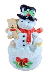 Cute Vintage Christmas Ceramic Snowman Teddy Bear Music Box Santa Coming To Town 5'