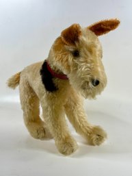 Steiff Foxterrier Red Collar Plush Dog Stuffed Animal Mohair Doll Glass Eyes Vintage German Toy