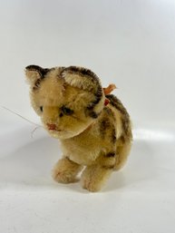 Antique Steiff Mohair Tabby Cat With Glass Eyes - Vintage German Stuffed Animal