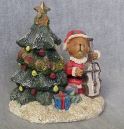Vintage Bear Playing Cello And Christmas Tree With Present Cute And Fun Decoration 4'