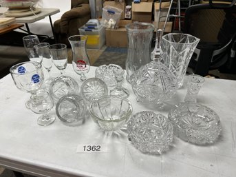 Big Lot Of Crystal And Glassware Cups Ashtrays Bowls Etc.