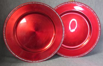 Two Big Red Dinner Plates With Rhinestones Gorgeous Fancy Shiny Red