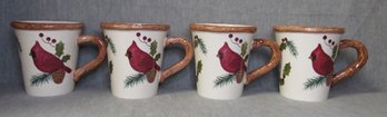 4 Cardinal Ceramic Mugs Sonoma Holly Branches Pinecones Evergreen