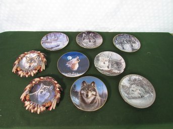 Lot Of 9 Wolf Plates Decorative Winter Wolves In The Mist