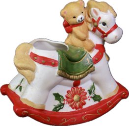Bear Riding A Rocking Horse Christmas Decor Piece