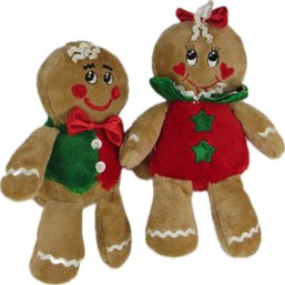 Dandee Pair Of Gingerbread Man And Woman Hanging Plush Ornaments Stuffed Animals Holiday Decorations