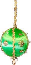Ornate Green Thread Wrapped Bejeweled Ornament