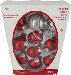 BOXED GLASS ORNAMENTS Red And Silver