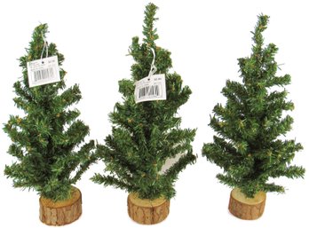 Lot Of Three 1 Foot Tall Artificial Christmas Trees With Wood Bases