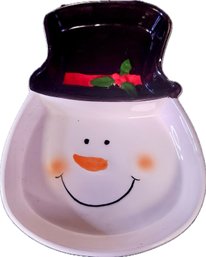 Hand Painted Frosty The Snowman Ceramic Decorative Bowl Two Compartments