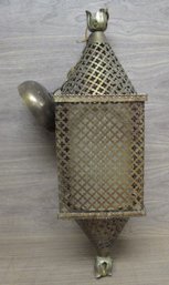 Handcrafted Moroccan Matte Gold Tone Pierced Brass Ceiling Light Fixture Swag Lamp Lantern 23'