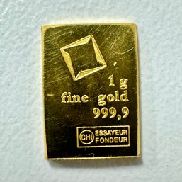 Authentic 1 Gram .999 Purity 24K Fine Gold Bar Valcambi Suisse - No Assay