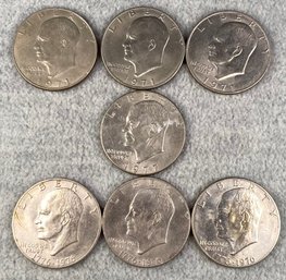 Lot Of 7 Eisenhower 'Ike' Dollars Mixed Dates USD Coins US Currency USA Mint