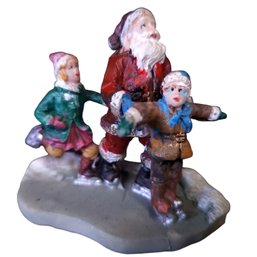 Christmas Village Santa Clause And Ice Skating Children Miniature