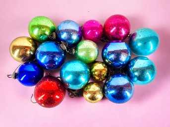 Lot Of 16 Shiny Brite Vintage Mercury Glass Ball Ornaments Assorted Sizes And Colors