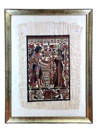 Wedding Of King Tut Tutankhamun & Akhenaten Ankhesenamen Framed Papyrus Painting 28.5'x22.5' Matted Egyptian