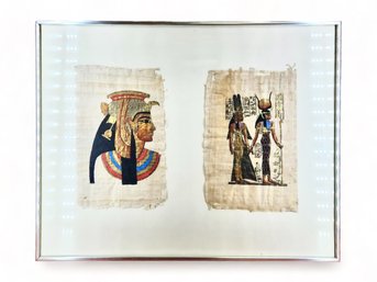 Vintage Egyptian Papyrus Hand Paintings Cleopatra / Nefertari & Isis 28.5'x22.5'