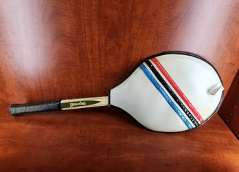 Vintage Spalding Woodstar Racket Tennis Racquet And White Leather Cover Striped