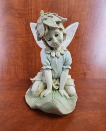 Ceramic Fairy Statue Fairie Woodland Sprite Nymph Leaf Outdoor Decor Figure