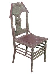 Stunning 19th Century Carved Wood Copper Painted Oxidized Patina Chair With Leather Seat