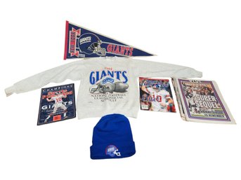Huge Lot Of New York Giants Vintage Memorabilia! Men's Large Sweater 1994, Banner And Commemorative Newspapers