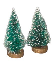 Two Small Christmas Trees Christmas Village Snow Covered Wood Base