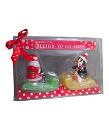 BODYNATURe Sleigh To Go Soap Santa And Penguin Soaps New In Box With Pretty Polkadot Bow