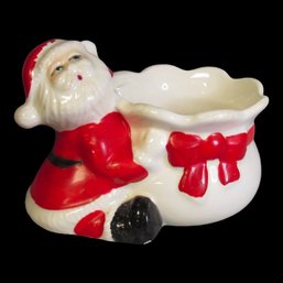 Joyful Santa And His Bag Ceramic Candle Holder
