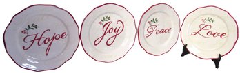 Lot Of 4 Decorative Hope Joy Peace Love Plates Holly White Red