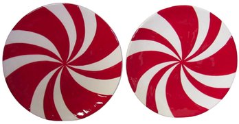Pair Of Peppermint Swirl Decorative Plates Red And White Candy Cane Sweet