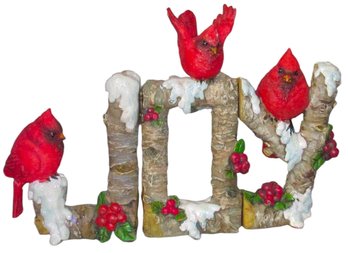 Joy Sign With Hinges Cardinals Snowy Winter Mantle Decoration