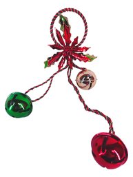 Jingle Bell And Holly Metal Door Bell Knocker Red Green Gold