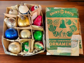 Vintage In Box Shiny Brite Ornaments Assorted Collection Of 12 Mercury Glass Ornaments