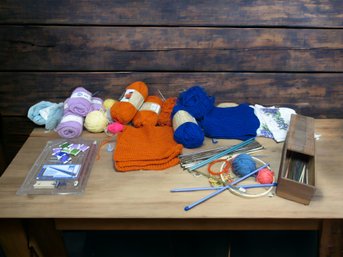 Knitting And Embroidery Lot Includes A Ton Of Yarn And Needles