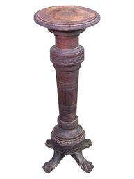Antique Carved Wooden Pedestal Stand With Claw Feet, Circa Late 19th Century