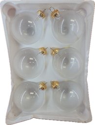 Six Vintage 24k Gold Topped Frosted Snowy Glass Ball Christmas Ornaments