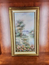 Original W. Ruppert Oil Painting Flowers Marsh Seaside Lakeside Cabin Framed 30'x18'x2'