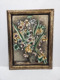 Original Hand Painted Wood Carving Still Life Flowers 41' X 31' X 3' By Jauce Taue