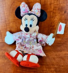 Disney Parks Japanese Kimono Minnie Mouse Plush With Flag - Collectible Toy