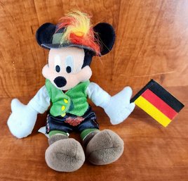 Disney Parks Exclusive German Mickey Mouse Plush In Lederhosen With Flag